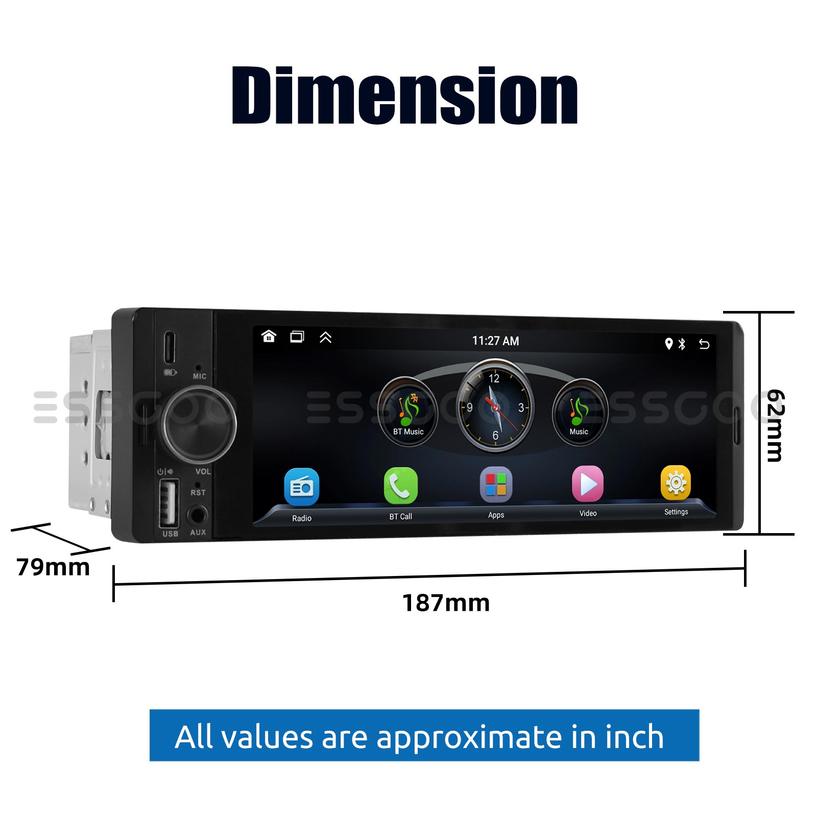 6.36″ Single Din Car Stereo Wireless CarPlay Android Auto Radio MP5 FM Bluetooth