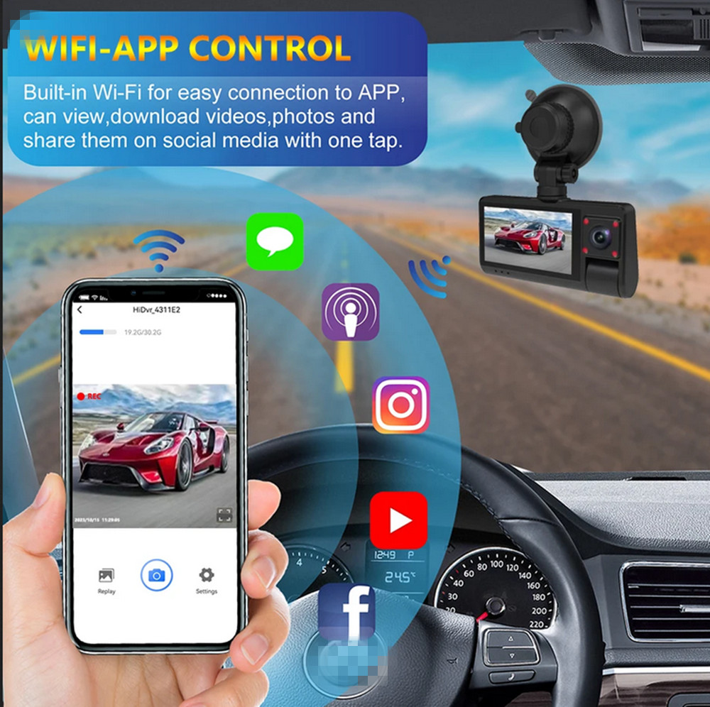 3 Lens Car DVR Touch Screen Dash Cam Night Vision Camera WiFi Recorder G-Sensor