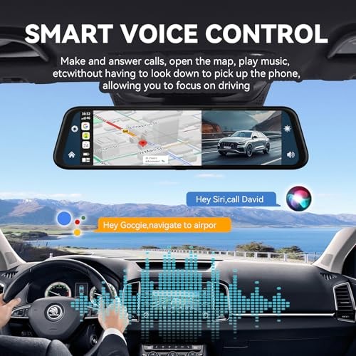 4K Mirror Dash Cam with Carplay&Android Auto,10″ Rear View Mirror Camera for