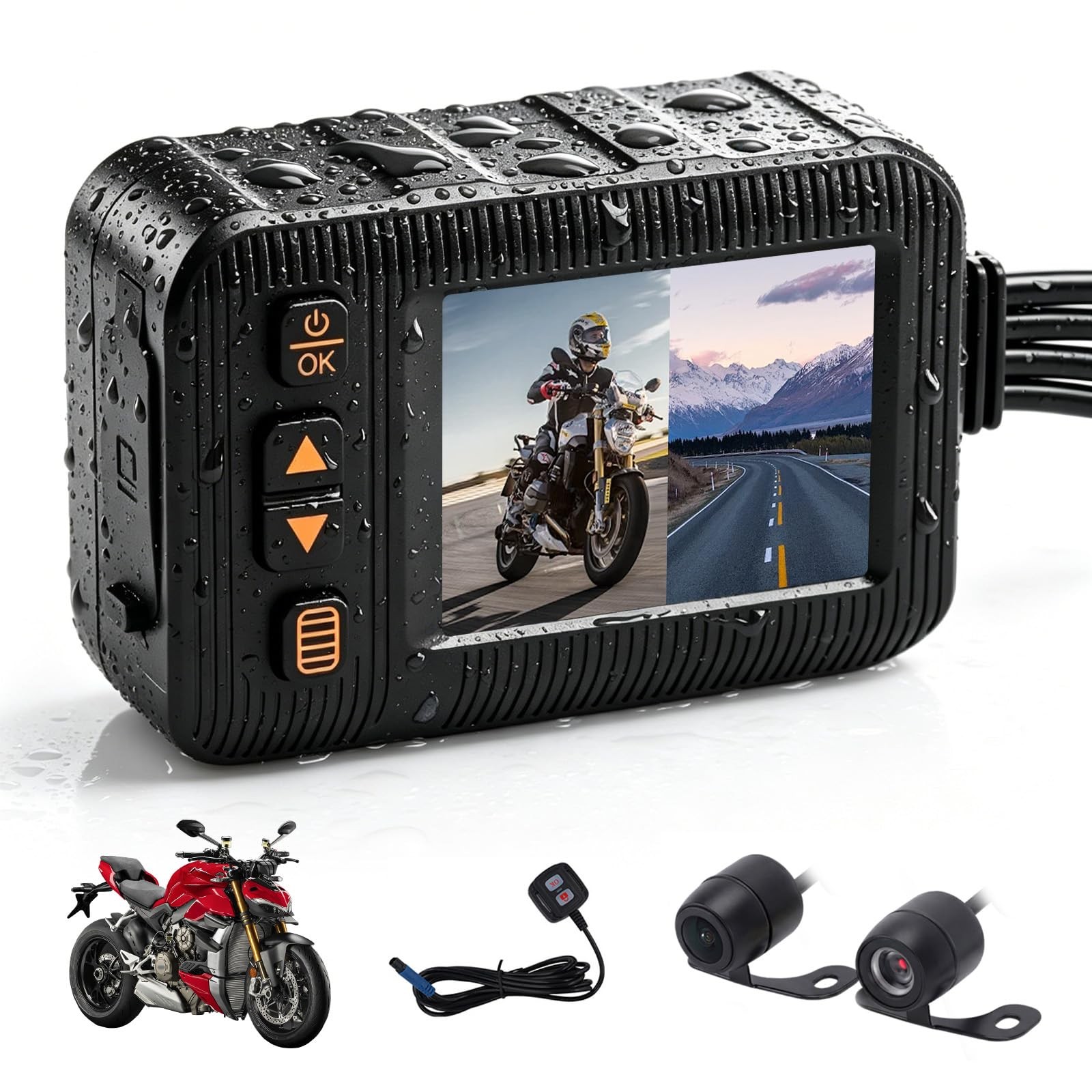 Motorcycle 1080P Dash Cam Front Rear Dual Lens IP67 Waterproof HD DVR HDR