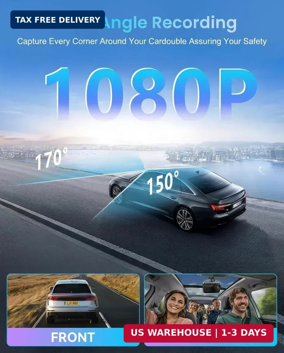 Dash Cam Front Inside 1080P Night Vision Loop Recording G-Sensor Vehicle