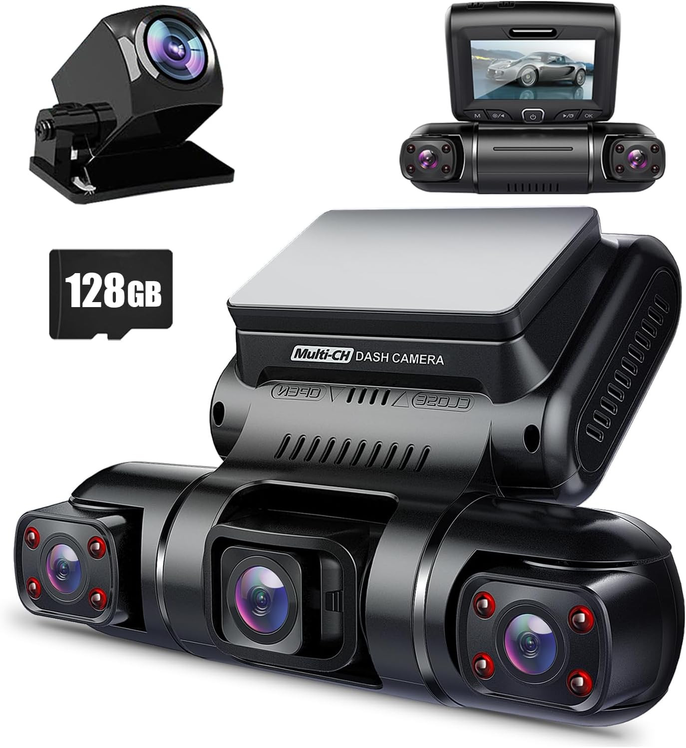 360° 4 Channel Dash Cam Front and Rear inside Left Right, Dash Camera for Cars,