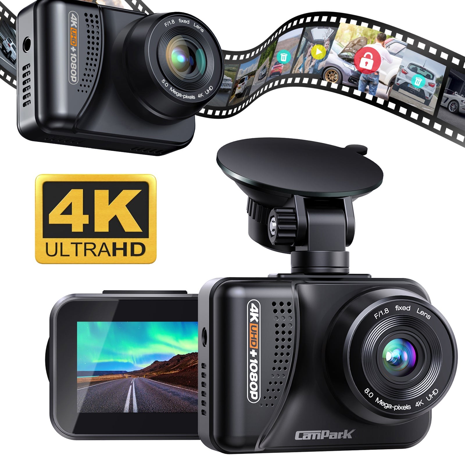 Campark GPS 2160P 4K Dash Cam Front Rear Dual Lens Car Dash Camera Night Vision