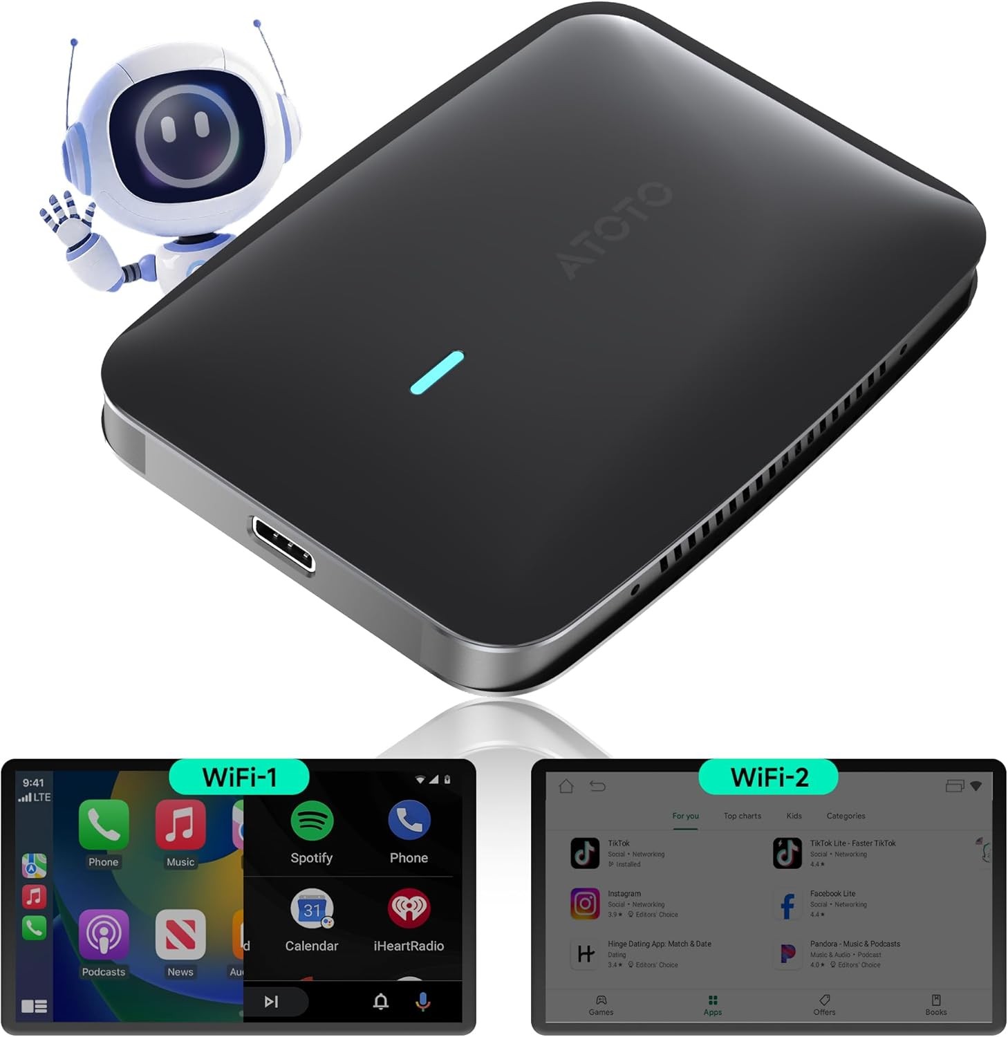 ATOTO Advanced AI Box Wireless CarPlay & Android Auto Adapter Smart Bluetooth