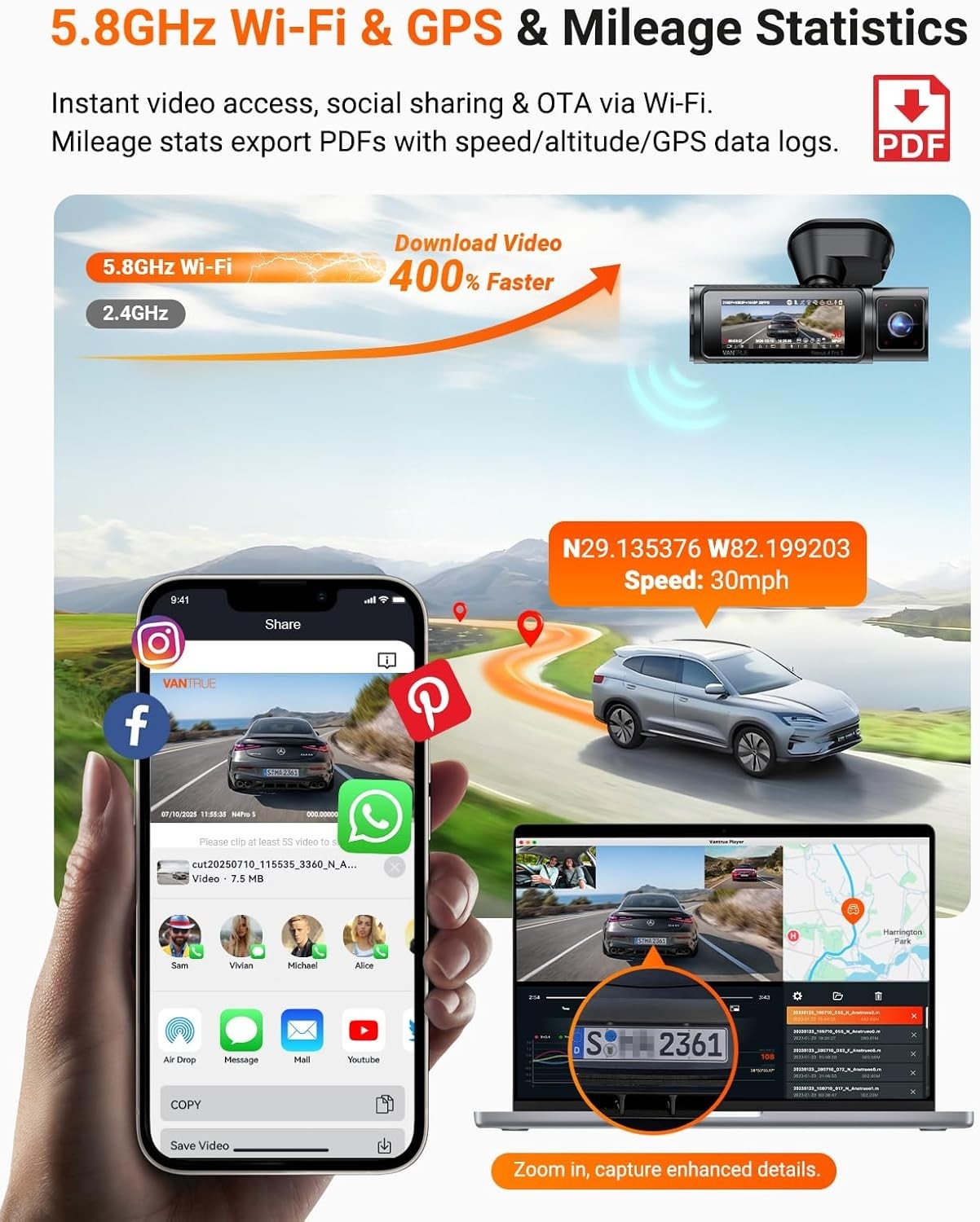 VANTRUE N4 Pro S 4K Dash Cam 3 Channel Front Rear Inside Camera STARVIS 2 WiFi