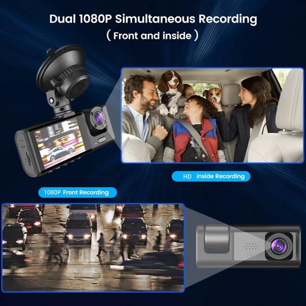 3 Channel Dash Cam WIFI 3 Cameras, Front Rear and Inside, Rearview Mirror Vid…