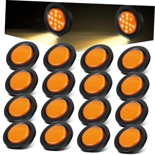 16 Pcs 2.5 Round Clearance Lights 13 LED Front Rear Side Marker Amber