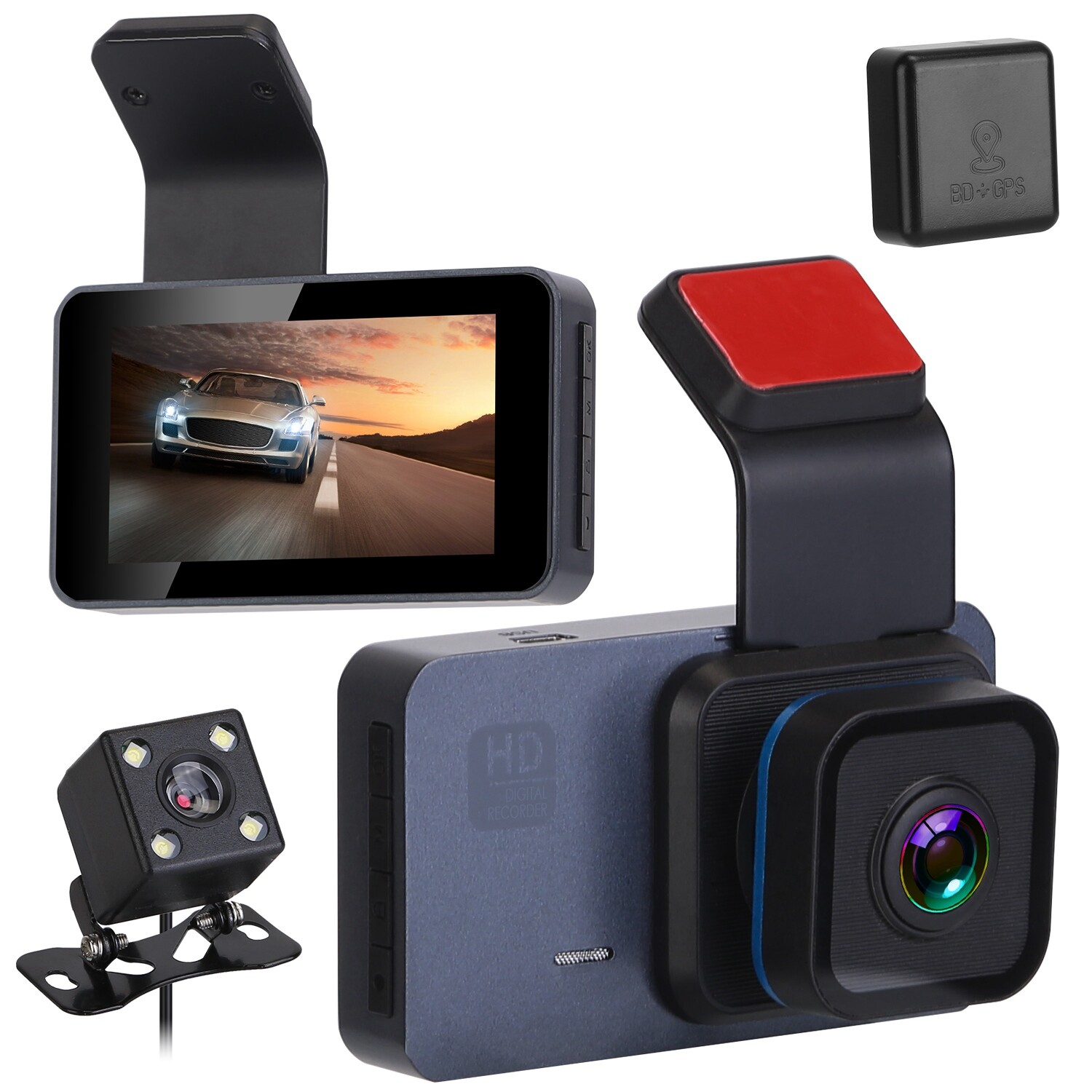 HD 1080P Dual Lens Dash Cam GPS WiFi Car DVR Camera Vision Control G-Sensor
