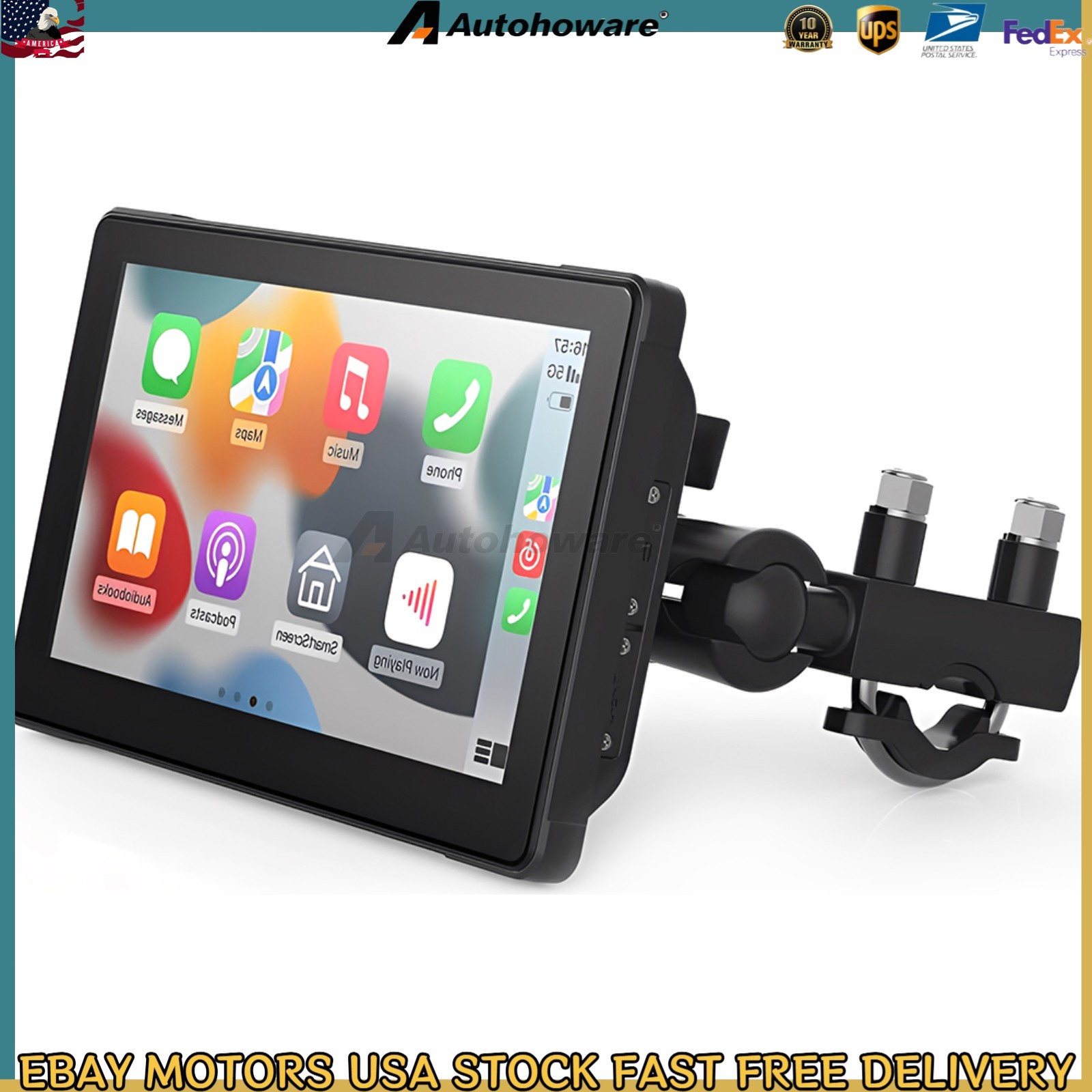 7″Motorcycle Head Unit IP67 Waterproof 1080P Lens w/Carplay Android/Touch Screen