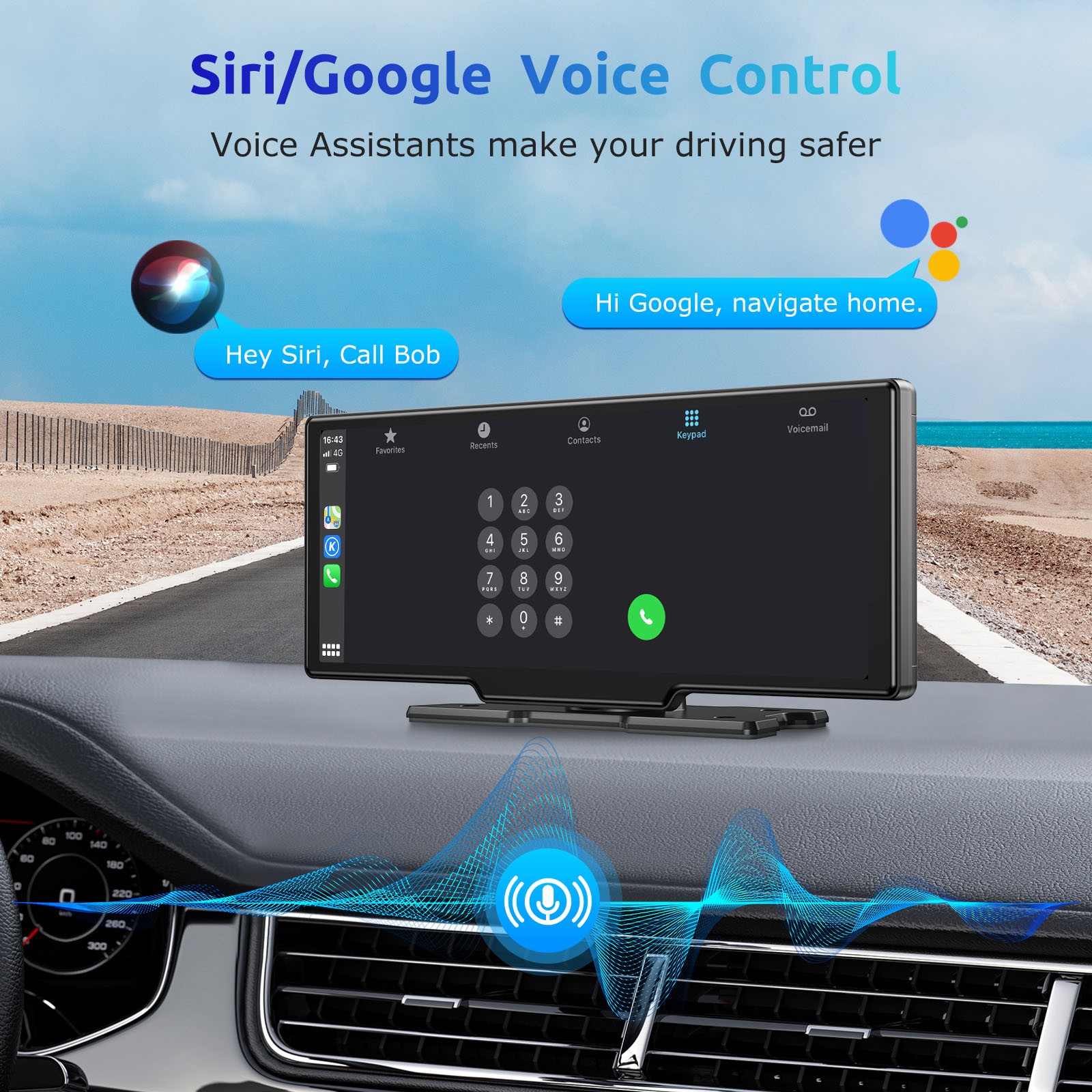 Portable 10.26″ Touch Screen Wireless Apple Carplay Android Auto Car Stereo Dash
