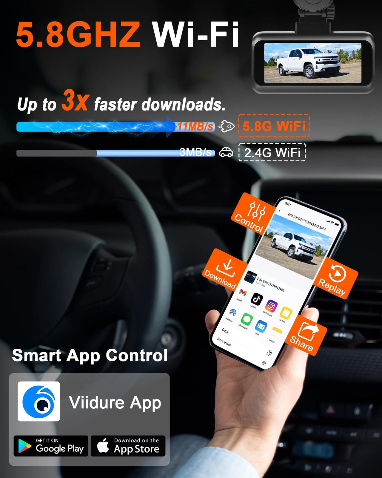Pemacom Truck Dash Cam Easy-Steup: Dual Camera 4K Front and 2K Rear with Night