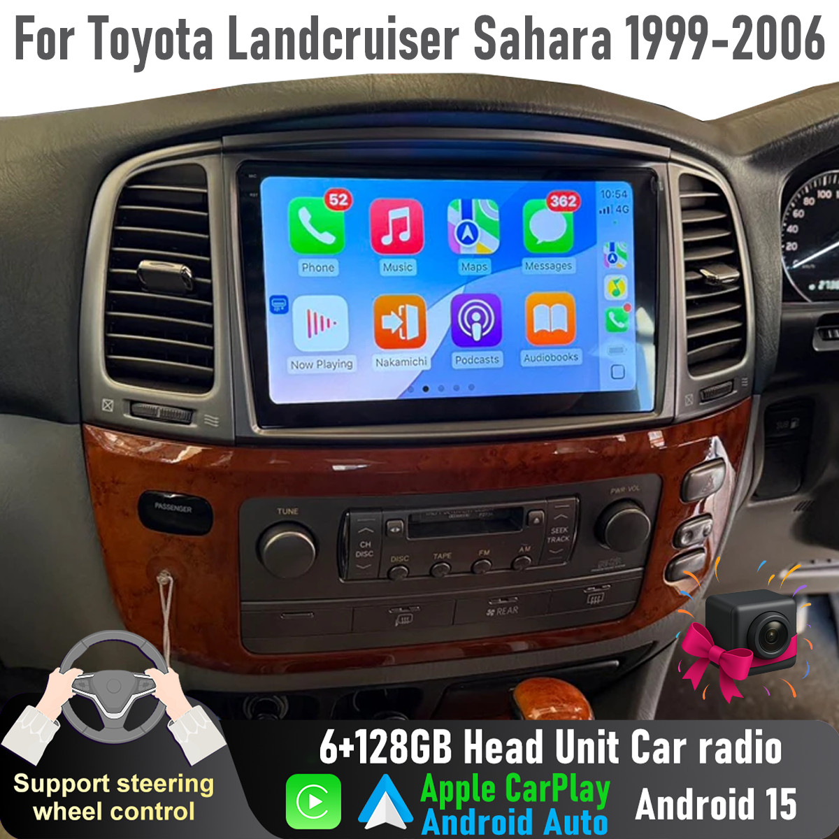 10” Apple CarPlay 128GB Head Unit radio For Toyota Landcruiser Sahara 1999-06