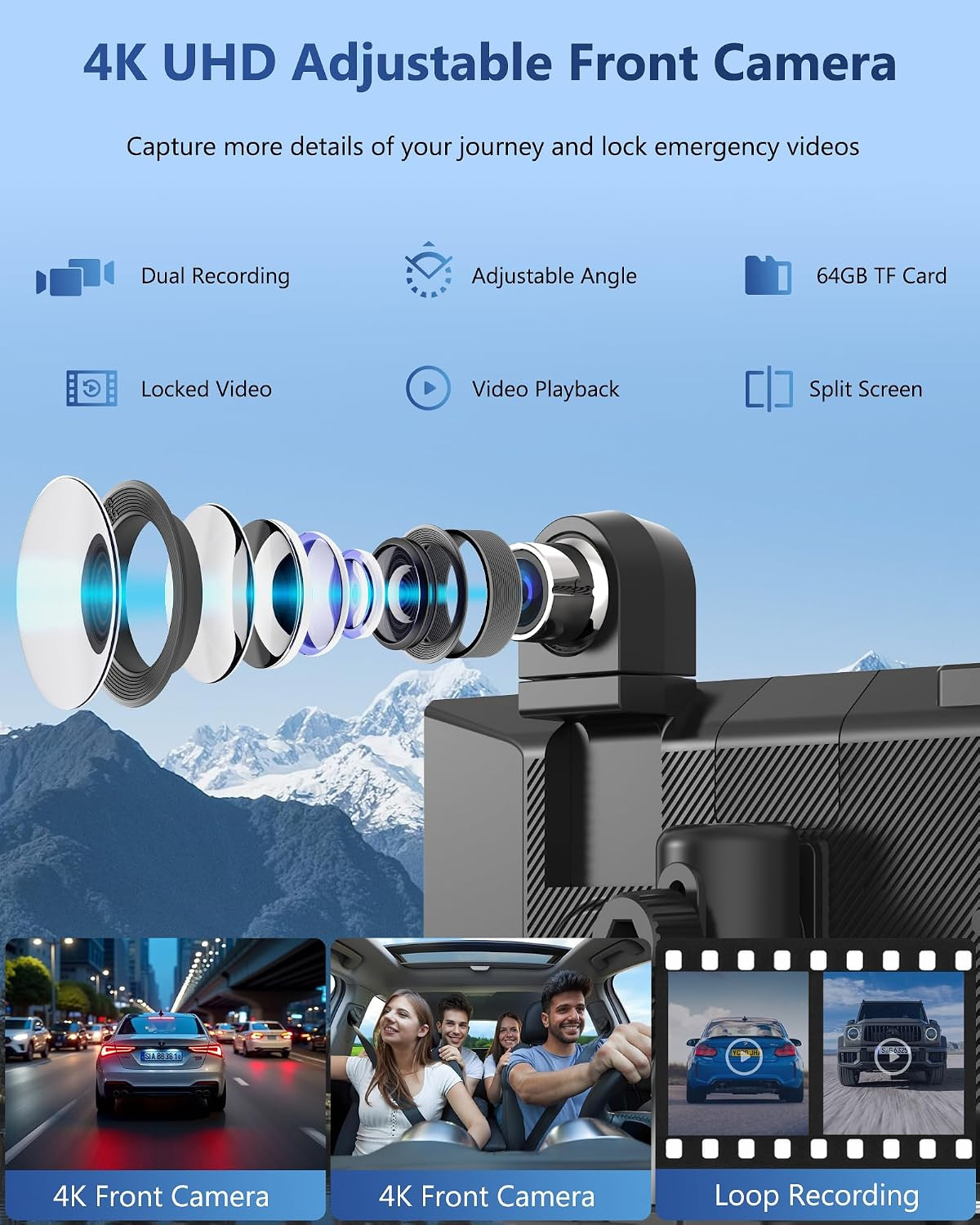 Carplay Screen for Car with 4K Dash Cam & 1080P Backup Camera | 11.26″ Portable