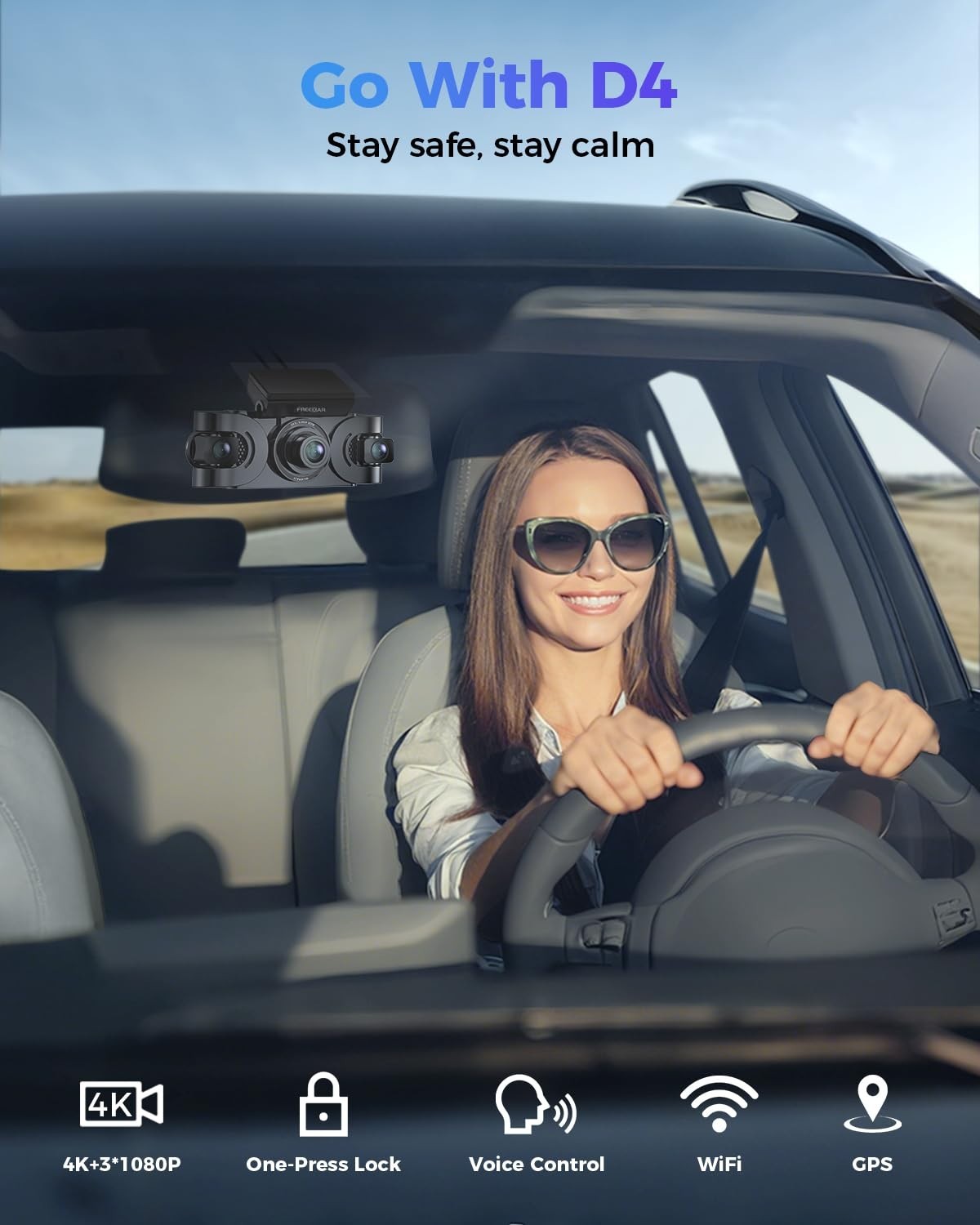 4K 360° Dash Cam, 4-Channel Car Camera, Full Coverage with GPS, Wi-Fi, Night Vis
