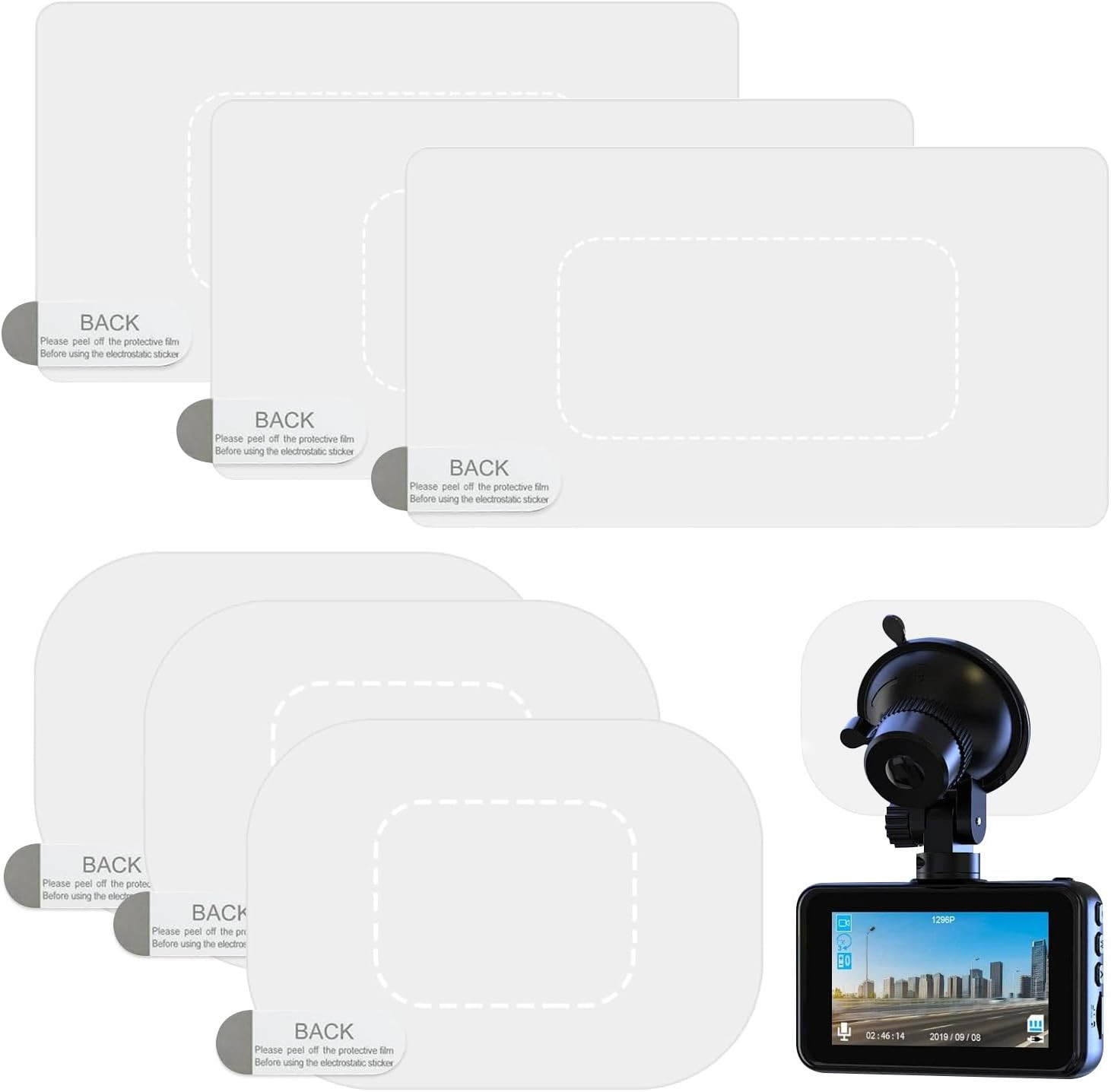6 Pcs Dashcam Windshield Clear Electrostatic Sticker Car Film Mount Protector