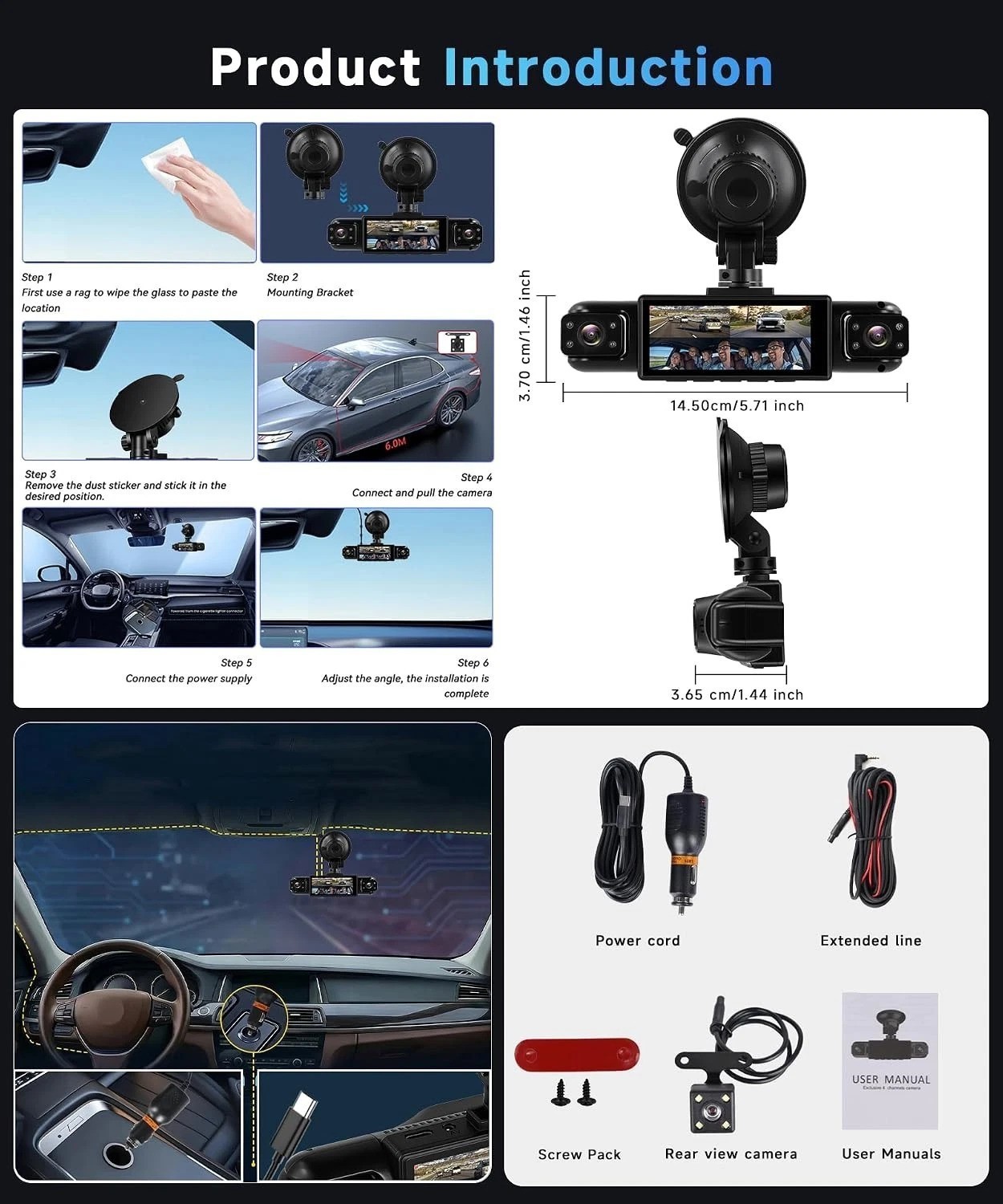 4 Channel Dash Cam: 360° View, FHD 1080P, Night Vision, and Parking Mode