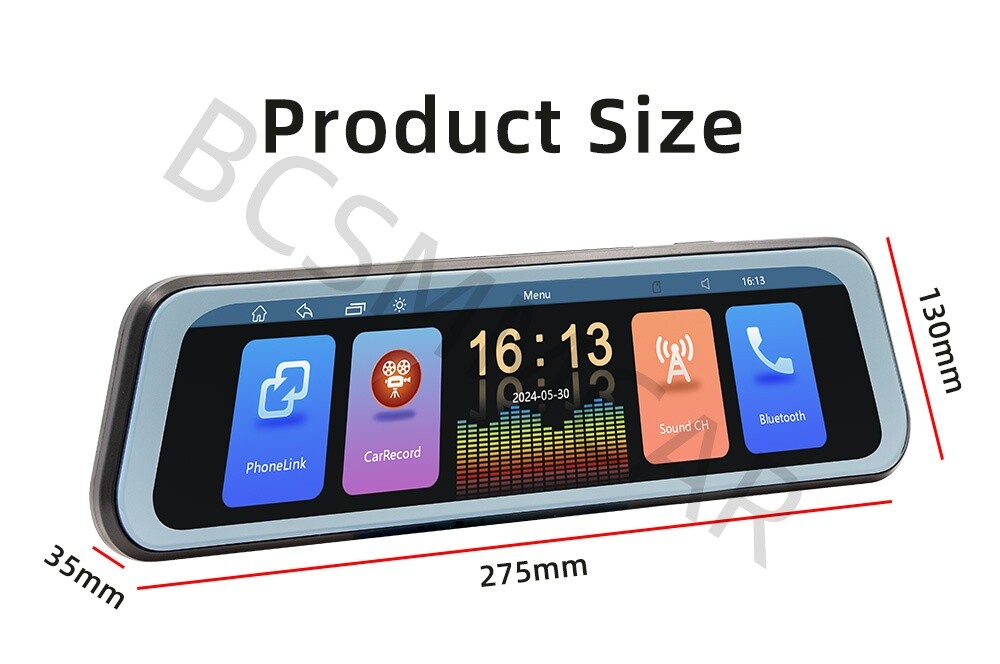 For Apple CarPlay Android Auto Car Video Player Rearview Mirror Bluetooth Audio