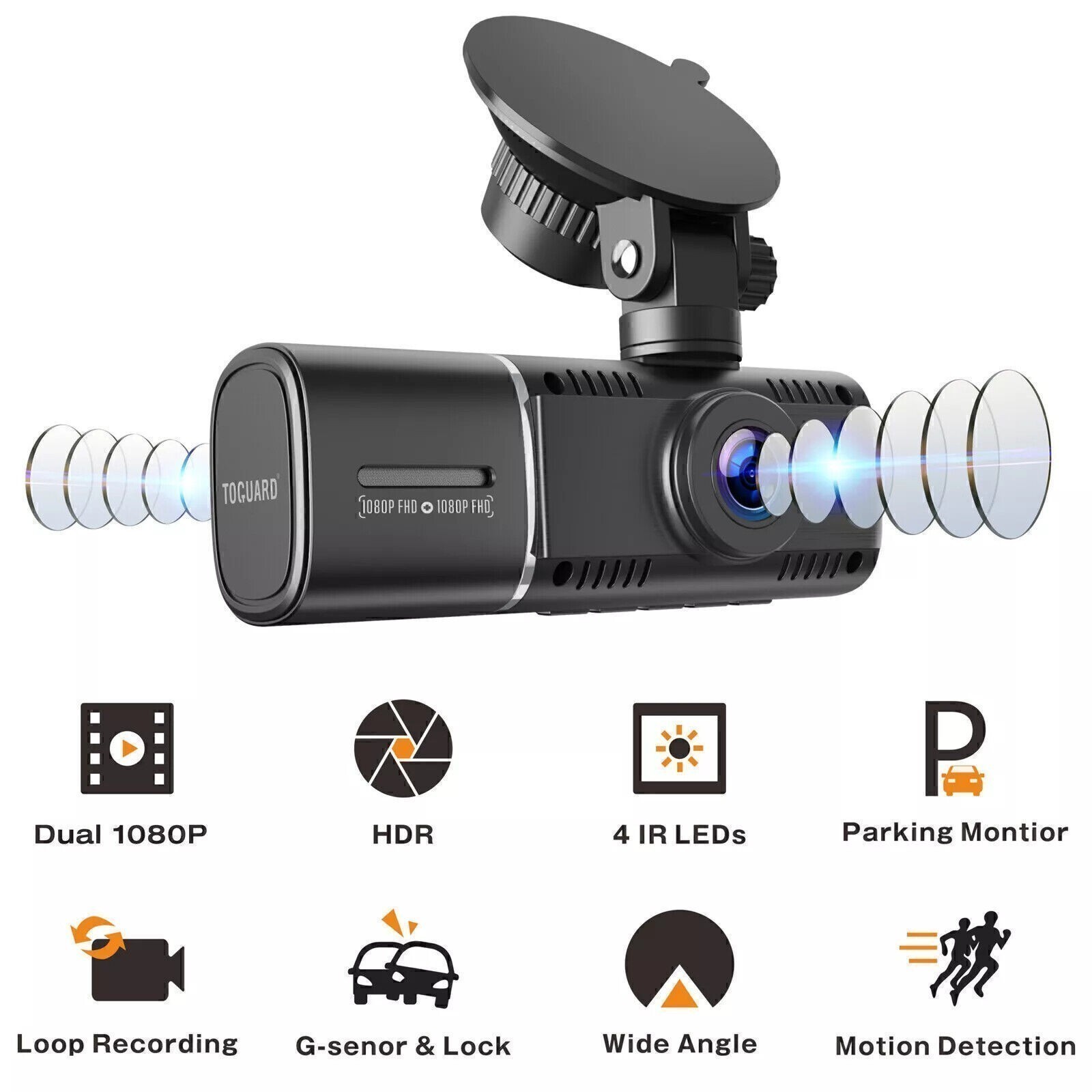 TOGUARD FHD 1080P Dual Dash Cam IR Night Vision Car Driving Recorder Camera Taxi