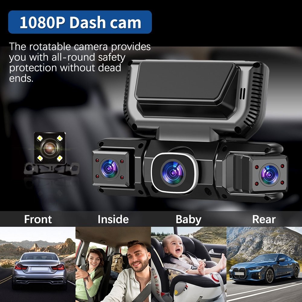 Dash Cam 4 Channel 360° WiFi Front Rear Inside Dash Cam, FHD 1080P Car Camera GN