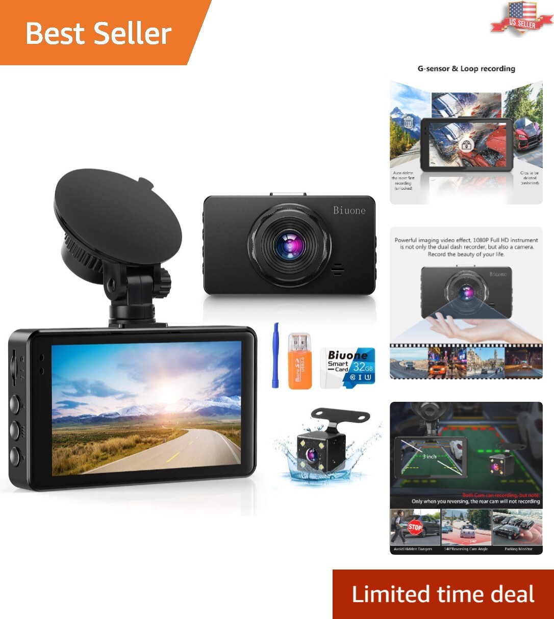 Advanced 1080P Dash Camera Set: Front and Rear Recording, Easy Setup & Playback