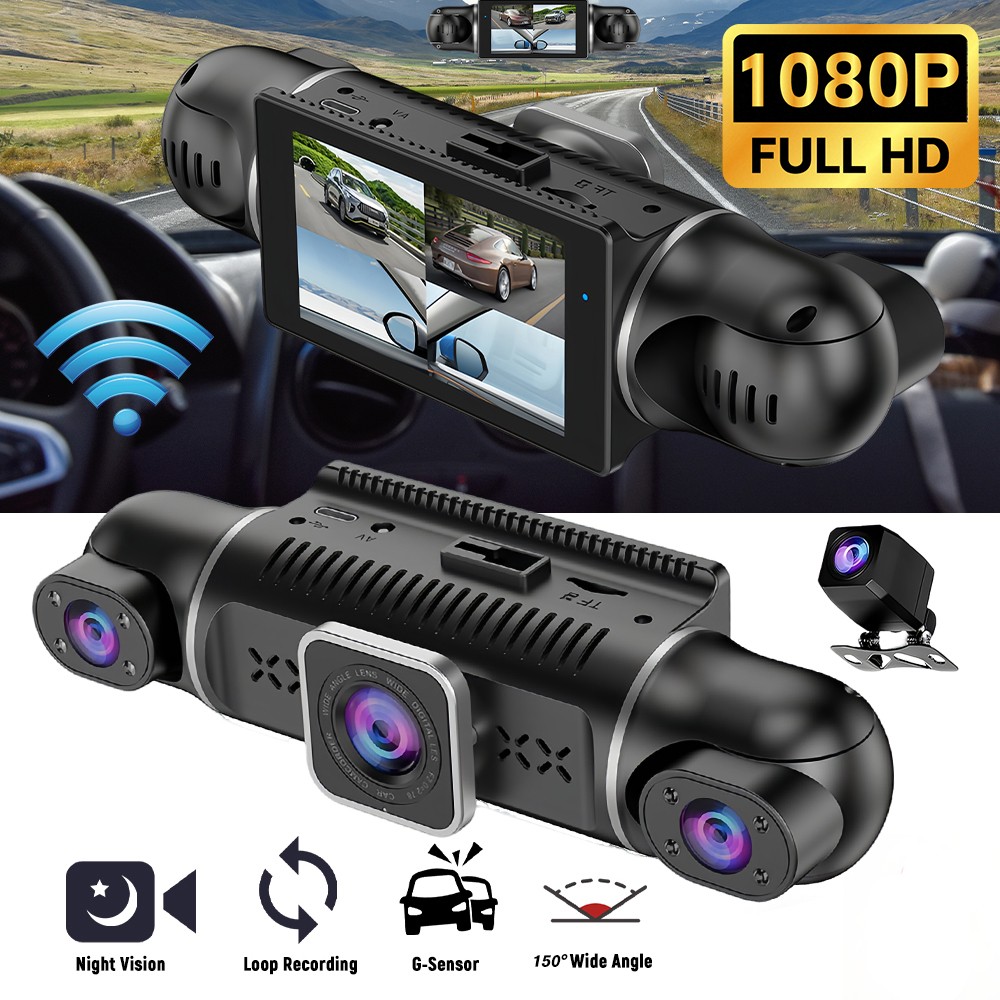 4Ch Car Dash Cam Recorder WiFi Front Rear and Inside G-Sensor with Night Vision