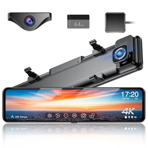 G850+ 12″ 4K UHD Mirror Dash Cam Front and Rear with Zoom Backup Camera, 2160P