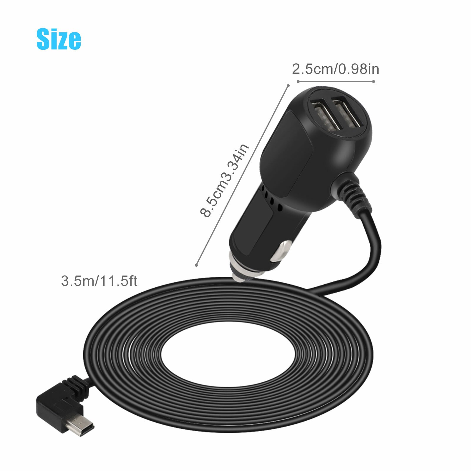 11.5ft Dash Cam Car Charger Kit LED Mini USB Power Cable Cord for DVR Camera GPS