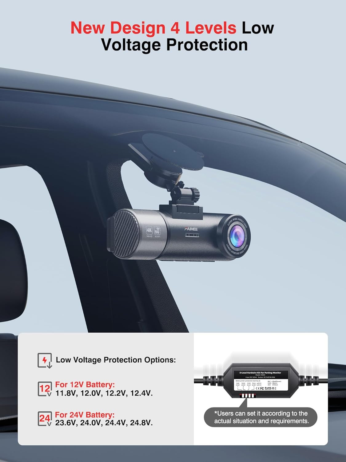 24/7 Parking Mode Hardwire Kit for Dash Cam Front and Rear, 11.5Ft Type-C Cable