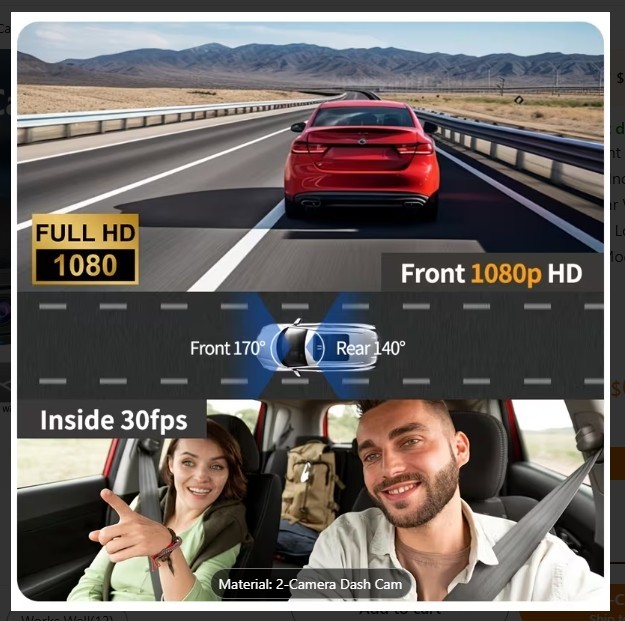 Front and Rear Dual-Camera – Dash Cam Equipped with a 2-Inch IPS Screen