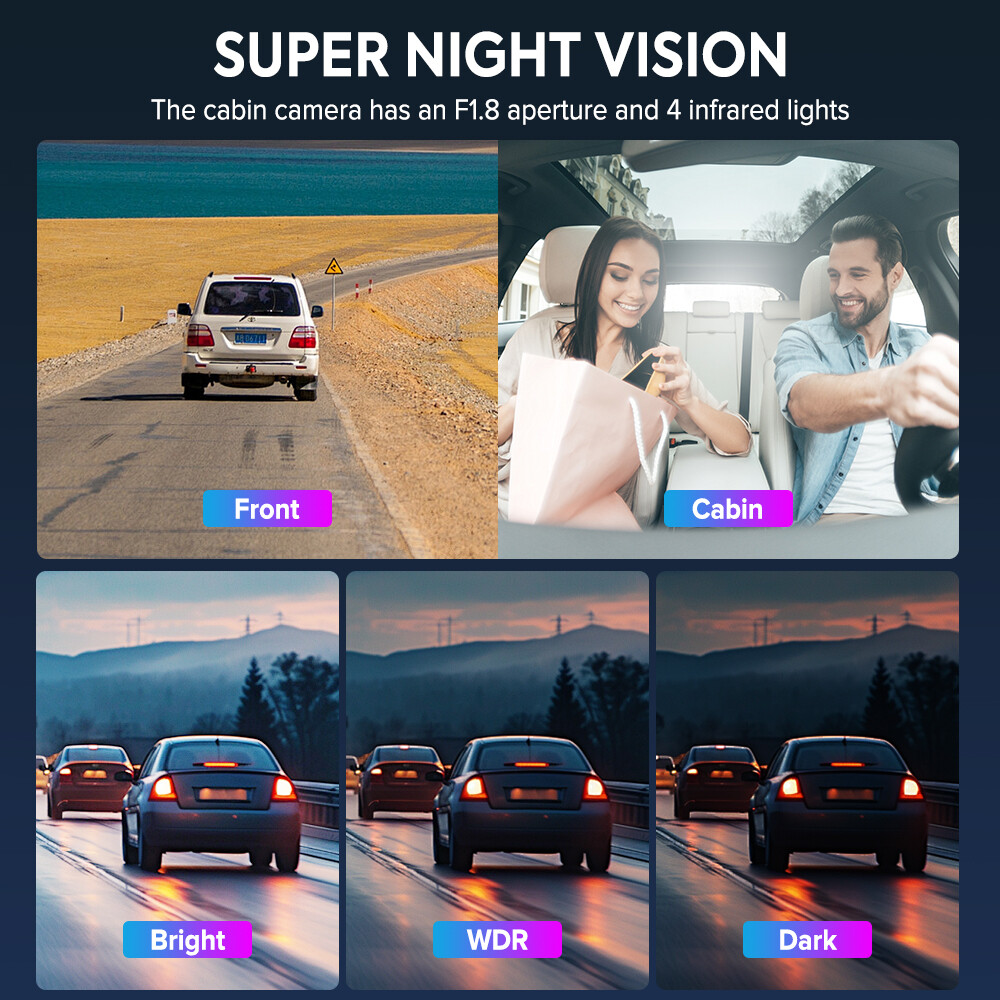 1080P 2.4 inch Dash Cam Front and Inside Triple Dash Cam with 24Hr Parking