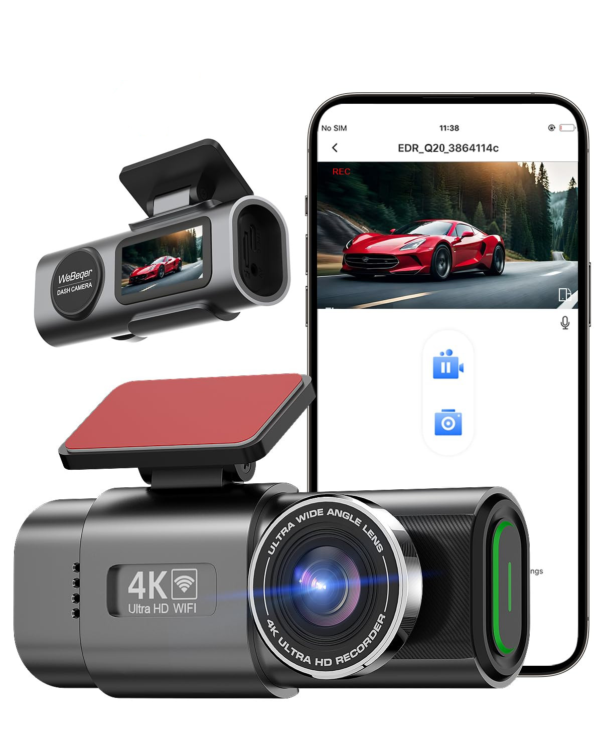 4K Dual Dash Camera Front and Rear 1.47″ Small Dash Cam Built-in WiFi for Cars