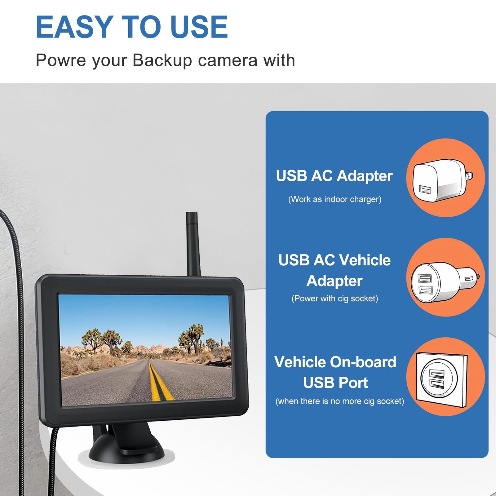 Car Charger Cable,USB to DC Cable for Furrion FOS07TADS Vision S Monitor