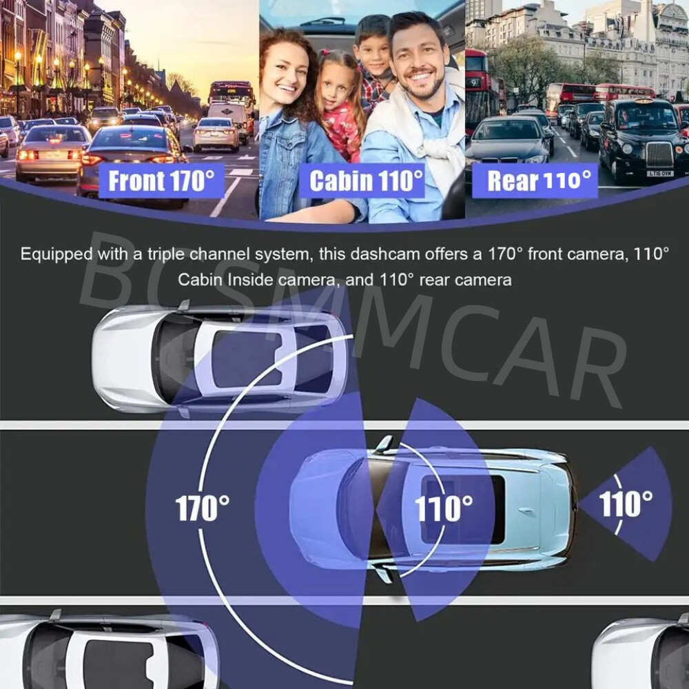 Wifi Car DVR Dual Lens Dash Cam Front/Rear/Inside Video Recorder Camera G-sensor