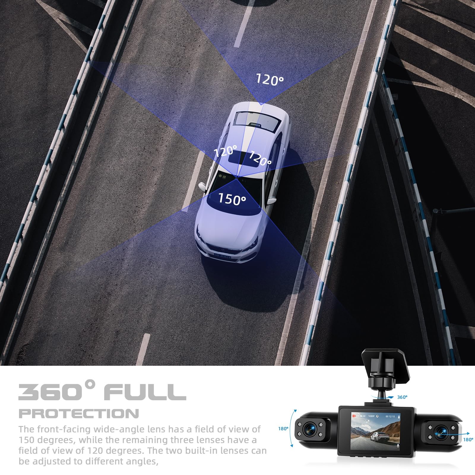 Dash Cam Front and Rear, 1080P Dash Camera for Cars, 4 Channel Car Camera Fro…