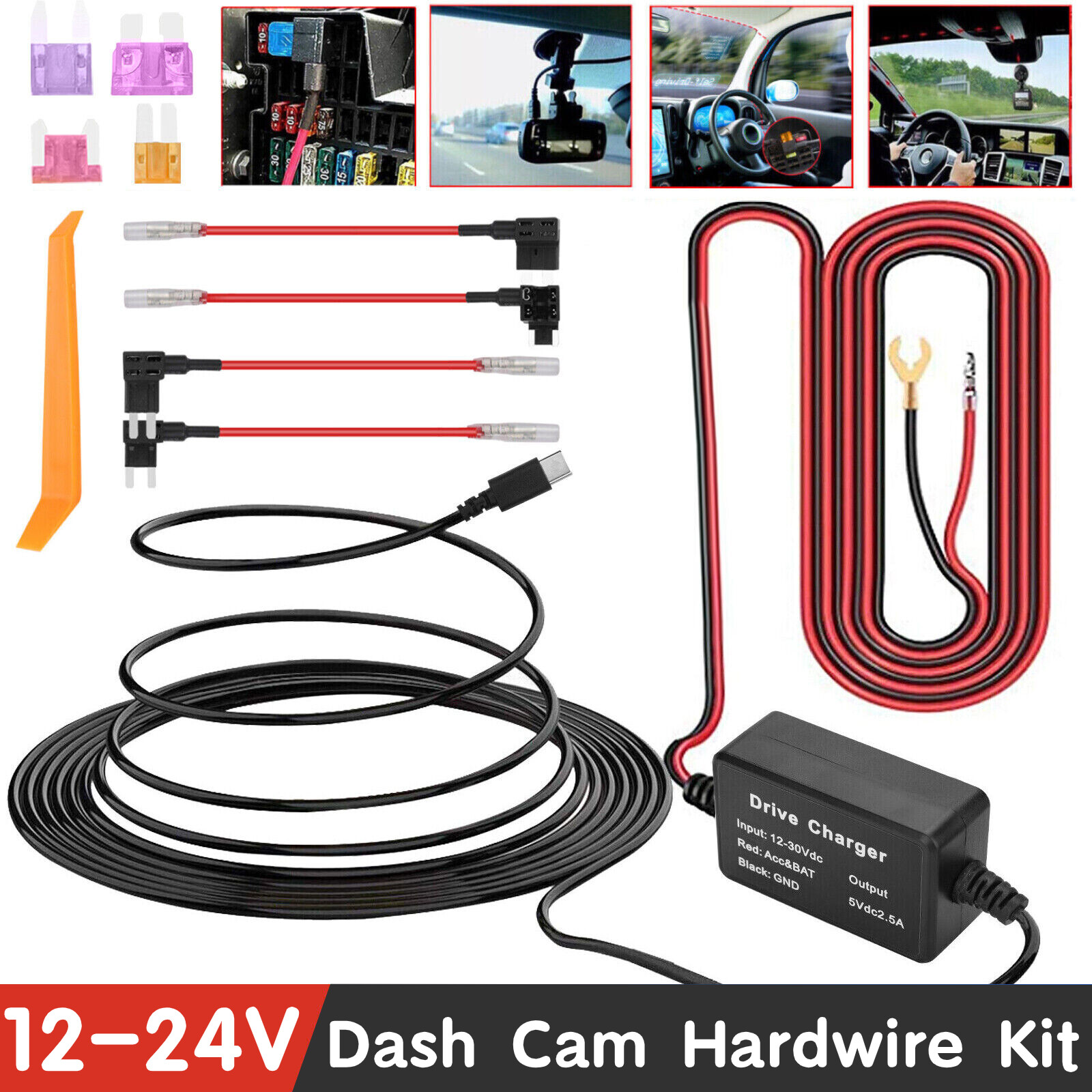 Universal Dash Cam Hardwire Kit Mini Type C Hard Wire Cable Fuse for Car SUV DVR