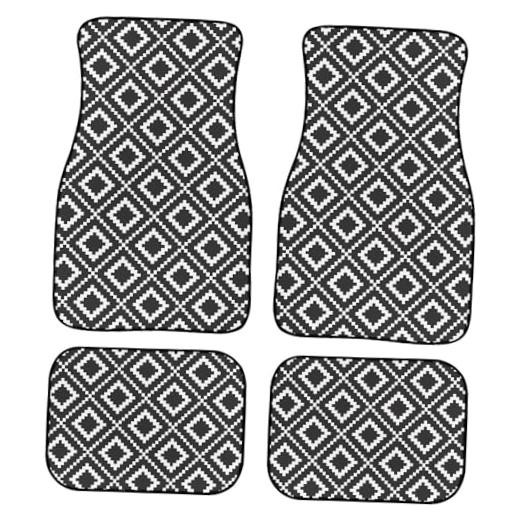 Geometric Squares Car Floor Mats 4Pcs Black and White Ethnic Tribal Black White