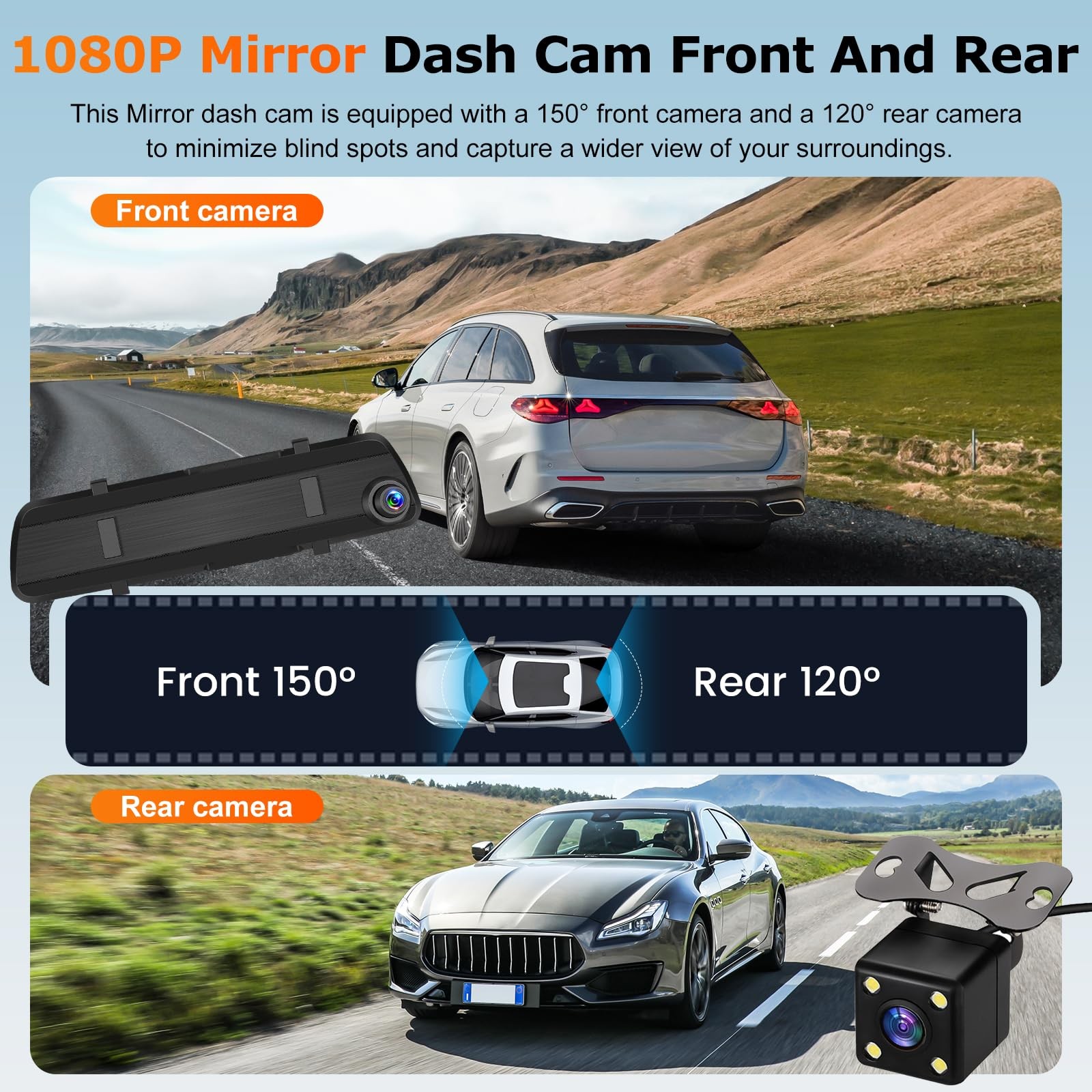 1080P Dual Lens Rear View Mirror Camera – 4 Inch Touchscreen Mirror Dash Cam …