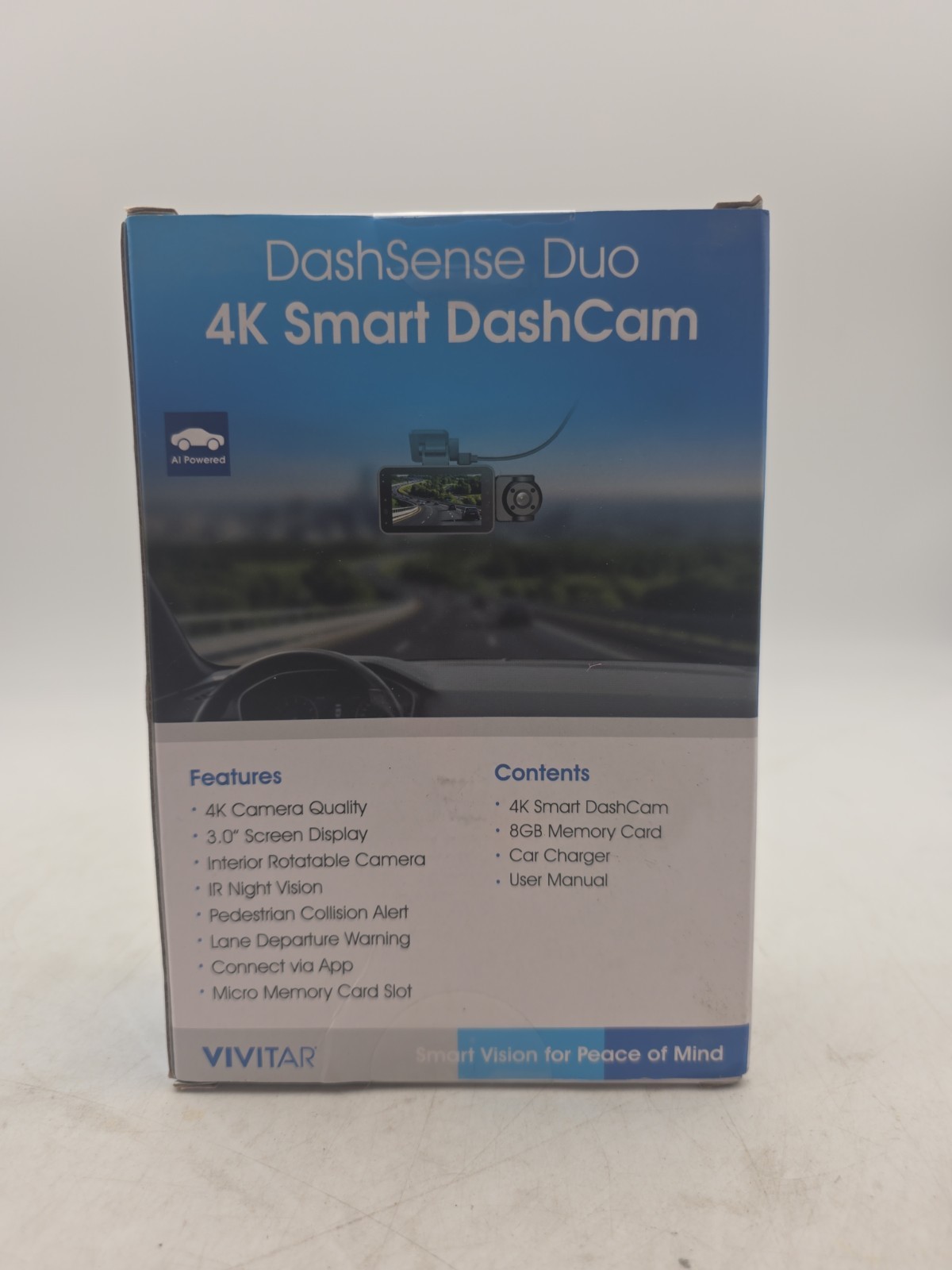 Vivitar 4k Smart Dash Cam Dashcam Dashsense Duo AI Powered-Black-NEW In Box