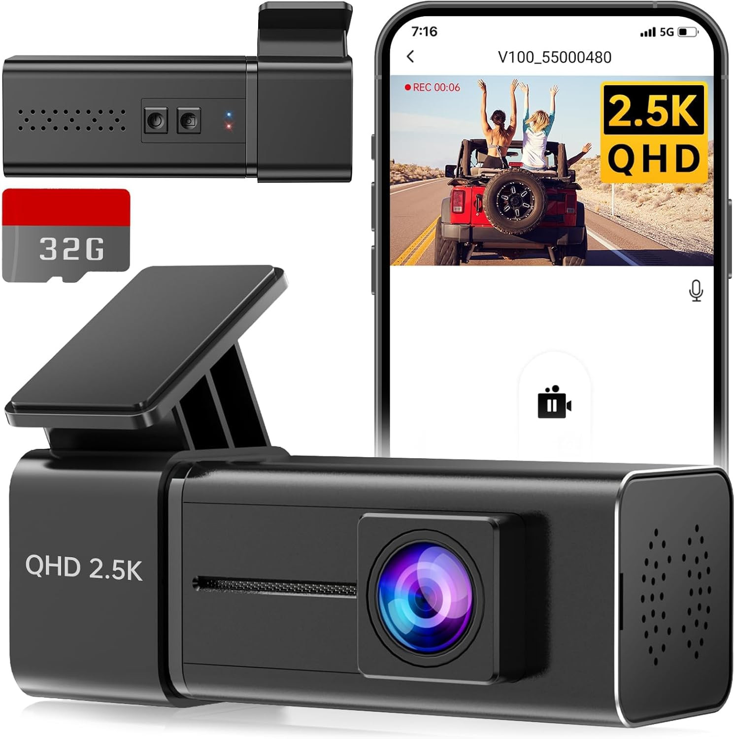 Dash Cam, 2.5K Wifi Dash Camera for Cars, Mini Dashcam with App and Nightvision