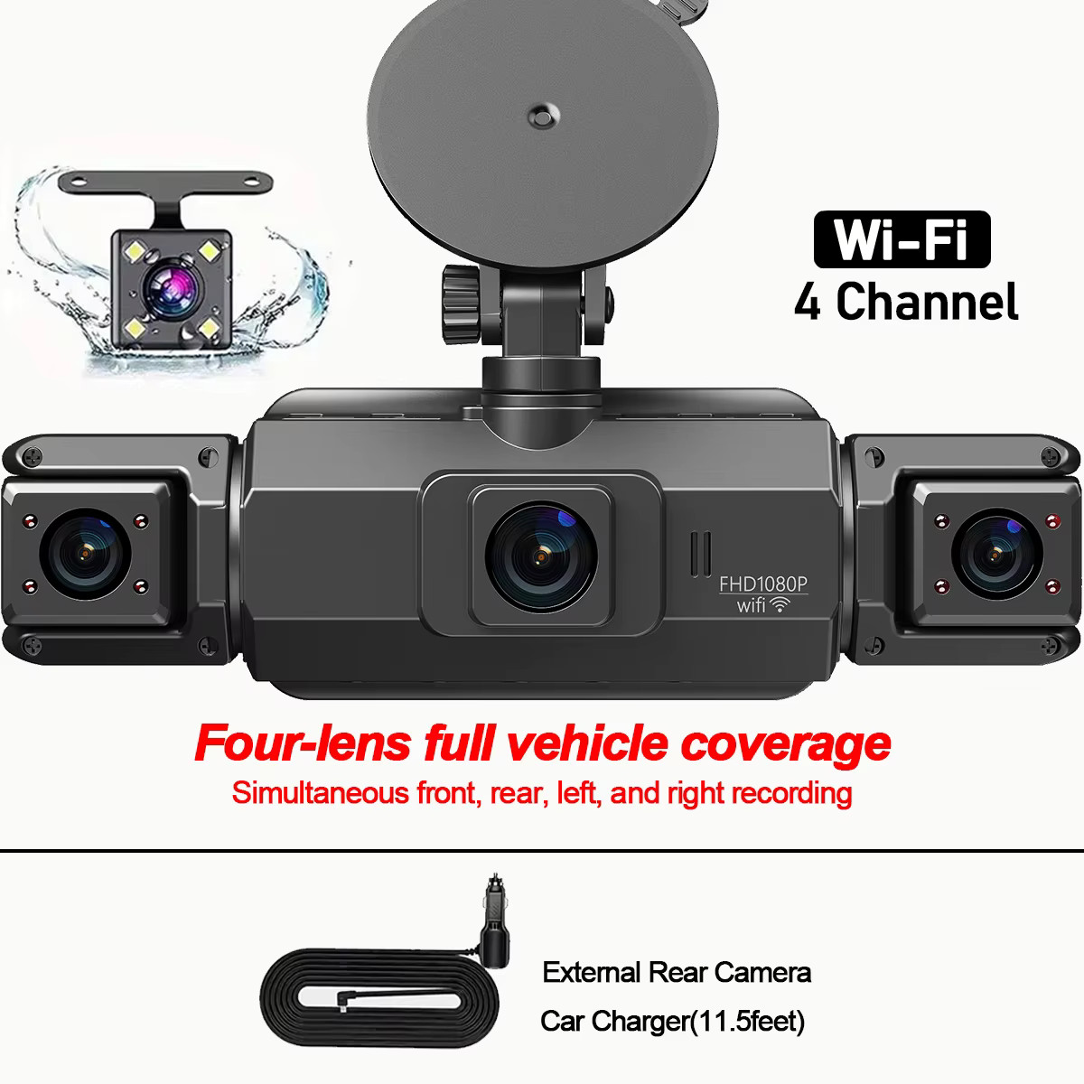 dashcam 4 channels dvr way back box parking mode 24h frt and rear interior 360