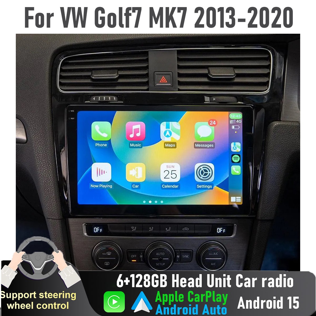 10” Apple CarPlay Auto 6+128GB Head Unit Car radio For VW Golf7 MK7 2013-2020