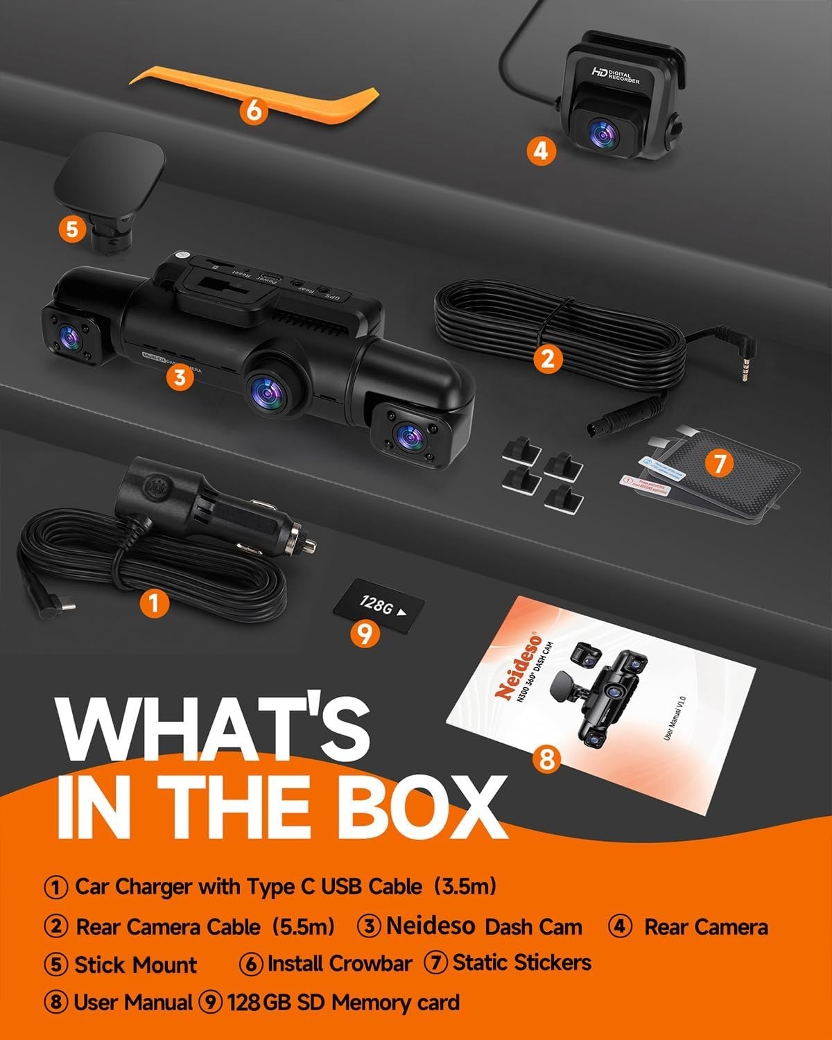 360° Dash Cam Front and Rear Inside, 4 Channel Dash Camera for Car | Free 128…