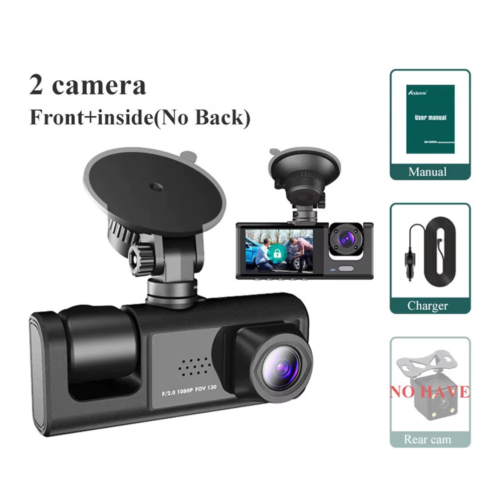 3CH 1080P Dash Cam Front Rear Inside IR Night Vision Loop Recording