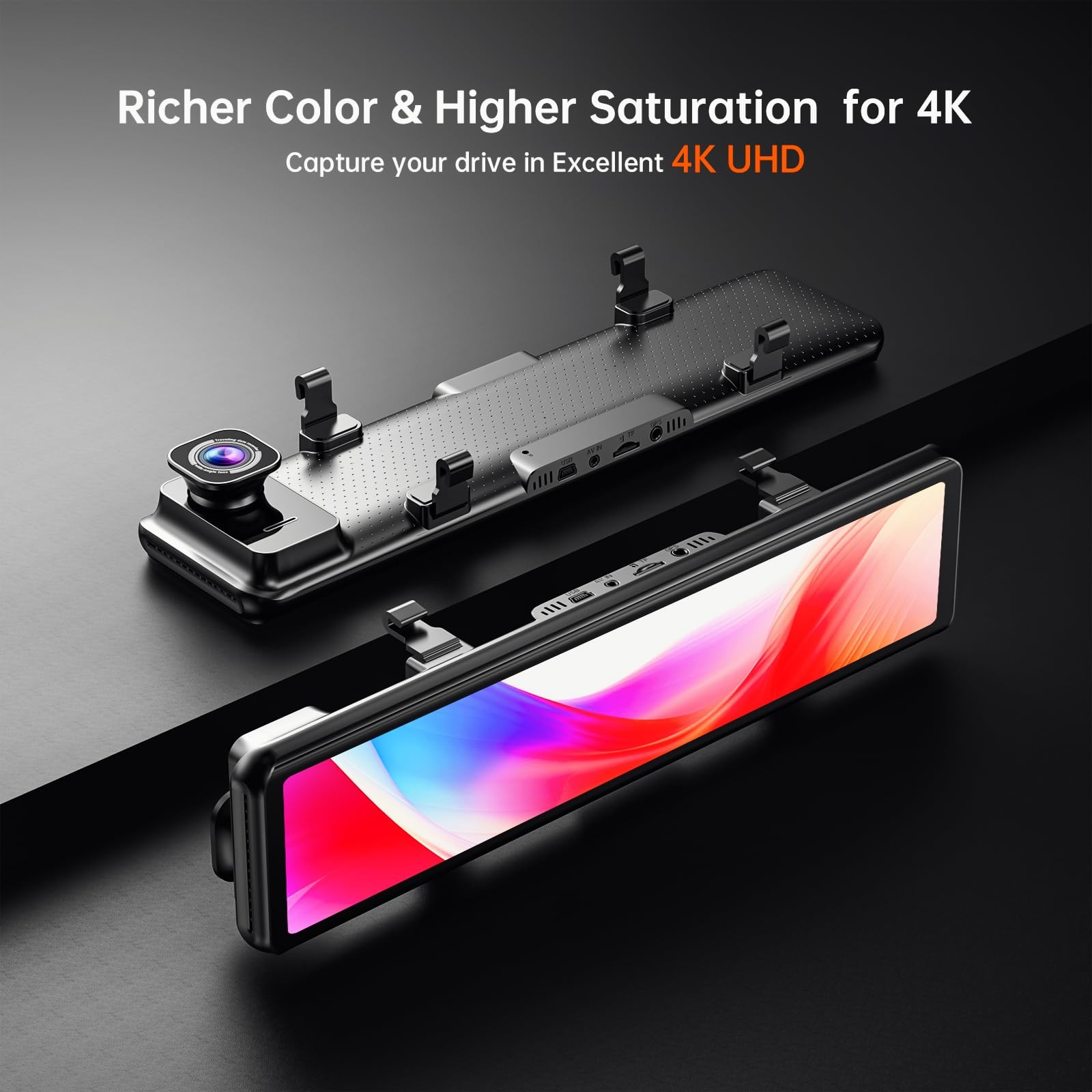G850+ 12″ 4K UHD Mirror Dash Cam Front and Rear with Zoom Backup Camera, 2160…