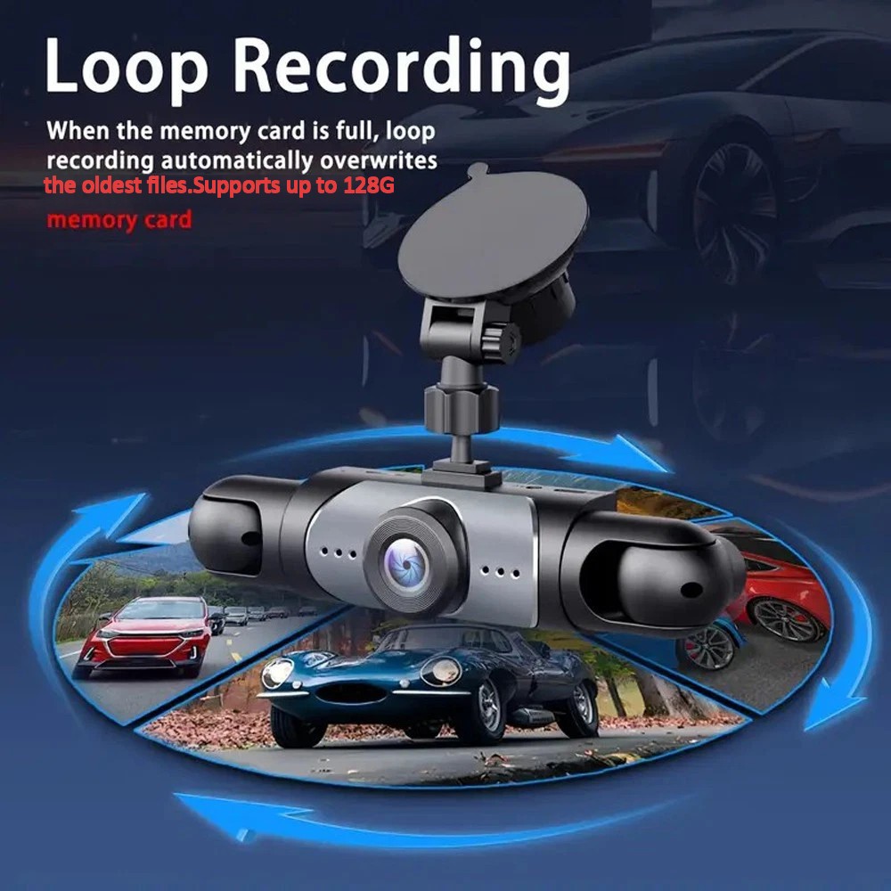 4-Channel Dashcam 360° 1080P HD Car Dash Cam Front Rear Inside Left Right