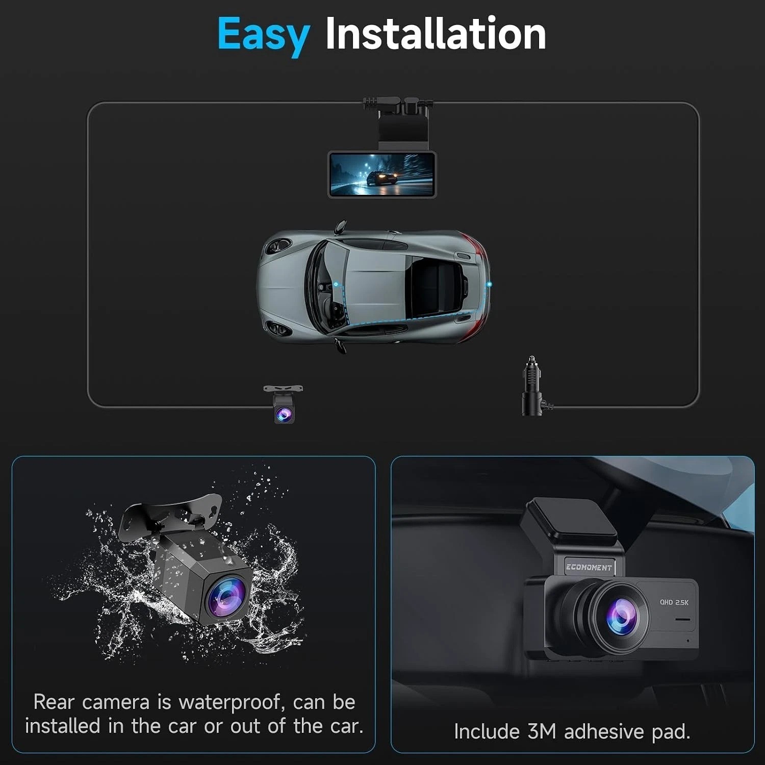 Dash Cam Front and Rear, 2.5K+1080P Car Camera with 32GB Card | WDR Night Vis…