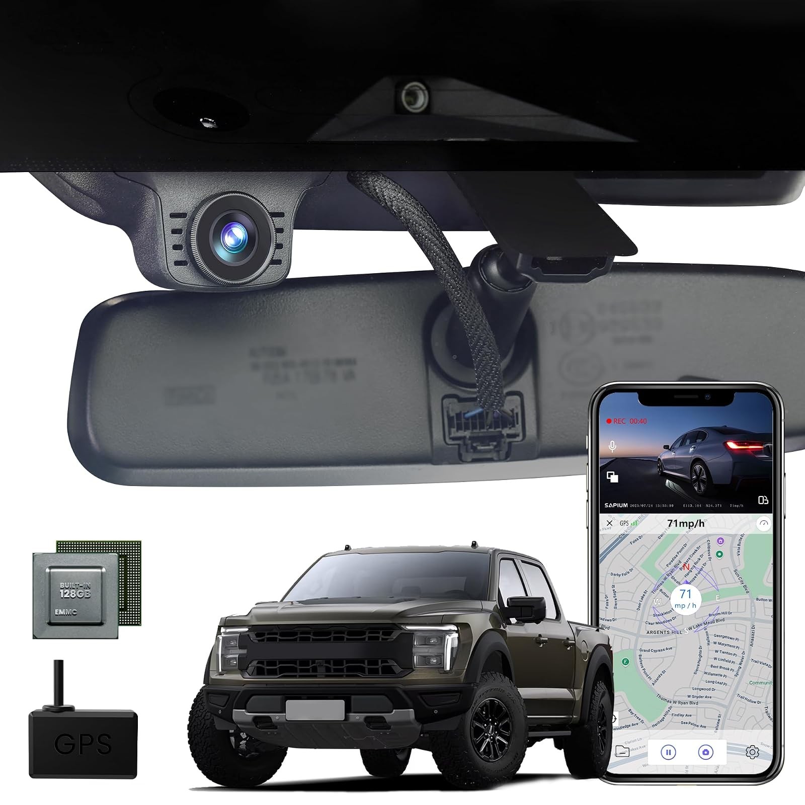 Dash Cam Ford F150 F250 2021-2025 OEM Style 4K GPS