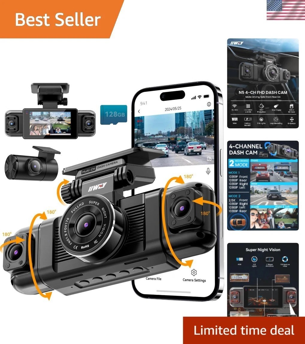 Advanced N5 4-Channel Dash Camera with 5G WiFi & 360° View – 128GB Included