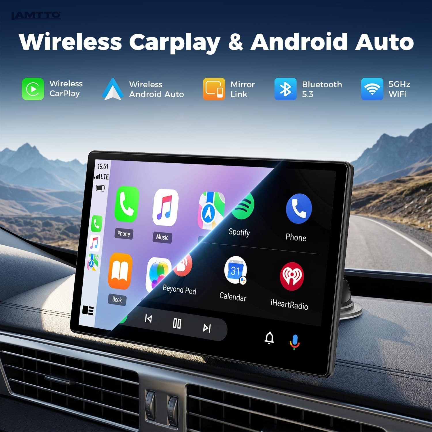 LAMTTO RC37 11″ Portable Wireless Apple CarPlay Touchscreen Car Stereo AirPlay