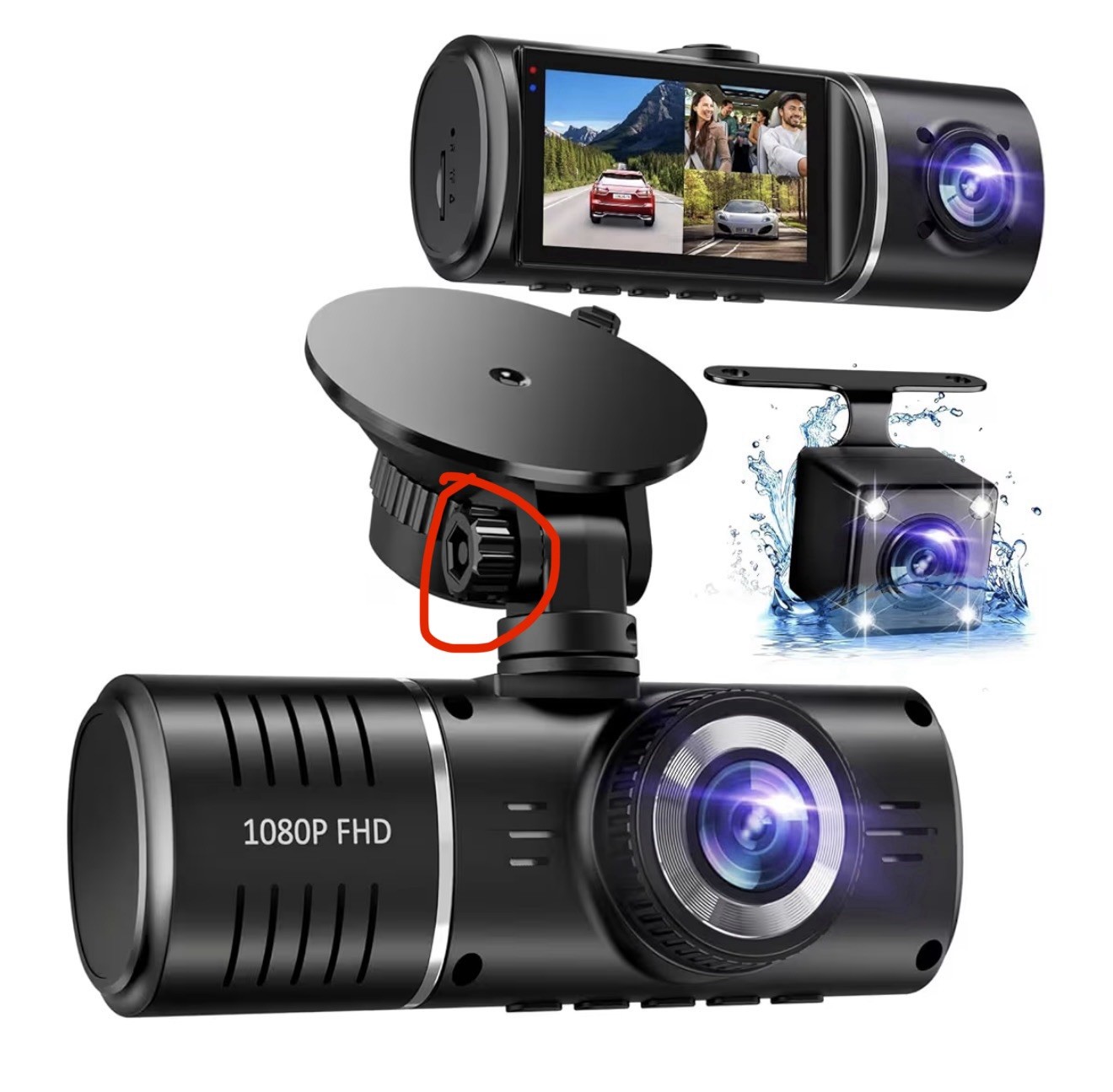 Dash Cam Front and Rear, 1080P Dash Camera for Cars, 3 Channel Car